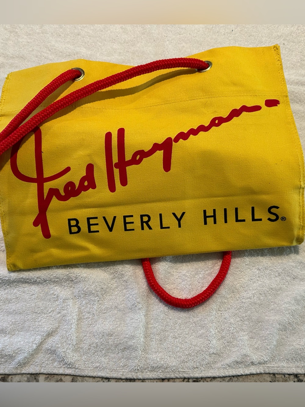 Fred Hayman  Beverly Hills Yellow Canvas Tote with Red Accents